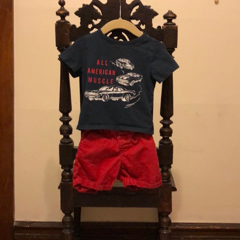 Gymboree shorts and classic cars shirt
